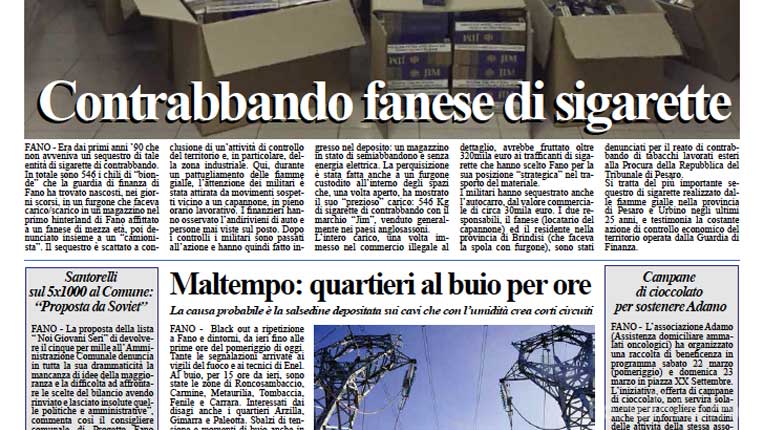 L'edizione di oggi lunedì 16 marzo 2015 del quotidiano Fanoinforma di Fano