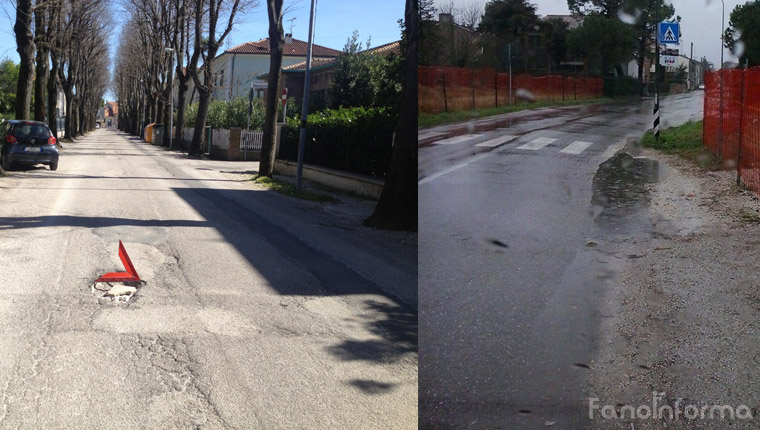 Fotomontaggio di una bica in via Don gentili e situazione pericolosa in via Trave