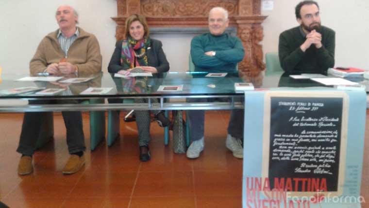 Paolo Pagnoni, presidente Anpi Fano, Milena Rossi, Anpi provinciale, Giuseppe Scherpiani, presidente Anpi Pesaro e Urbino, Samuele Mascarin, assessore alla Memoria e Legalità