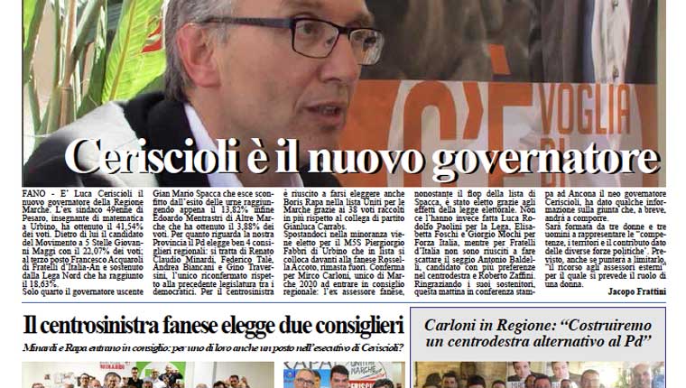 Lo "Speciale elezioni regionali" del quotidiano Fanoinforma di Fano di oggi lunedì 1 giugno con le notizie sul voto per la Regione Marche