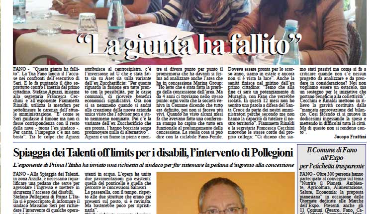 L'edizione di oggi del quotidiano Fanoinforma di oggi, lunedì 22 giugno 2015, con le notizie della città di Fano