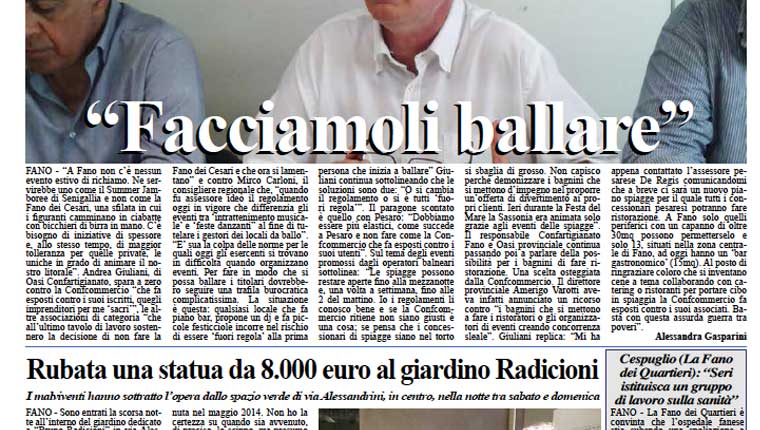 L'edizione de 3 agosto 2015 del quotidiano Fanoinforma