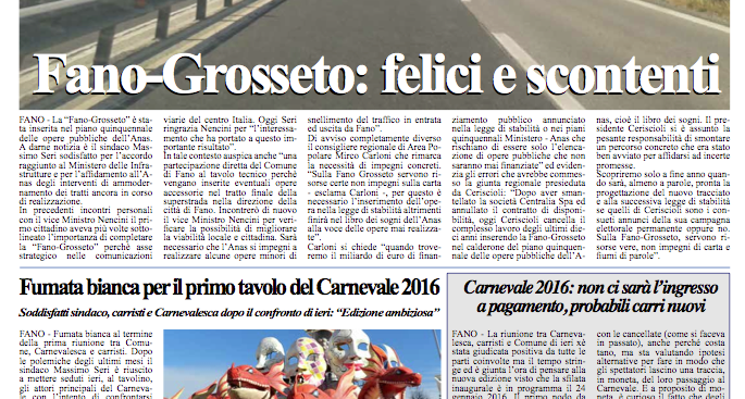 L'edizione di giovedì 10 settembre 2015 del quotidiano Fanoinforma con le notizie della città di Fano